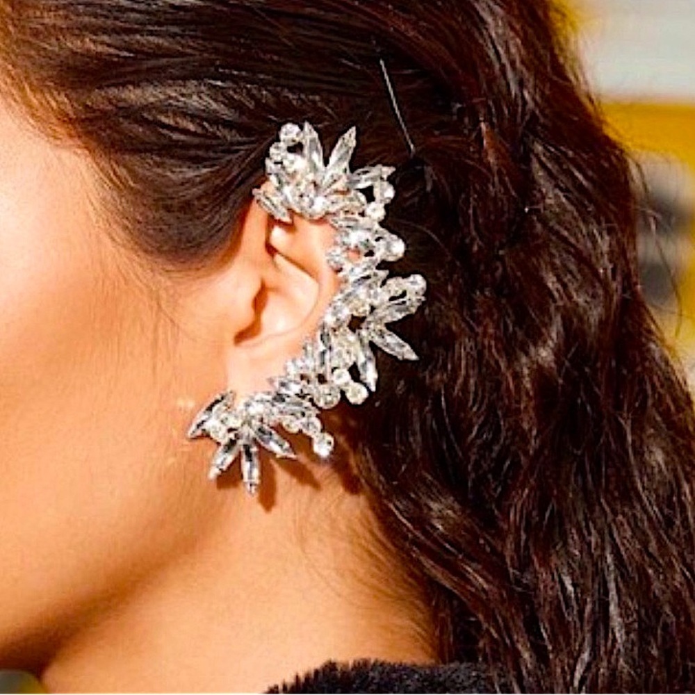 Statement Rhinestone Silver Earrings Climber
